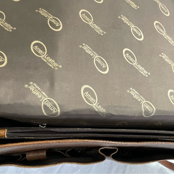 Ameri Leather Briefcase Satchel Messenger Laptop Shoulder Bag Tan Brown - Picture 5 of 8